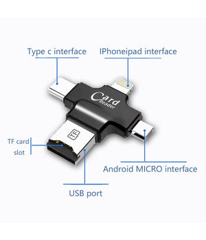 Lettore Schede 4 In 1 Microsd Android Ios Windows Pc Card Reader Fat32 Bianco         