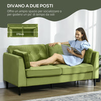 Divano 2 Posti Stile Classico Trapuntato a Bottoni 172x75x82 cm in Velluto Verde