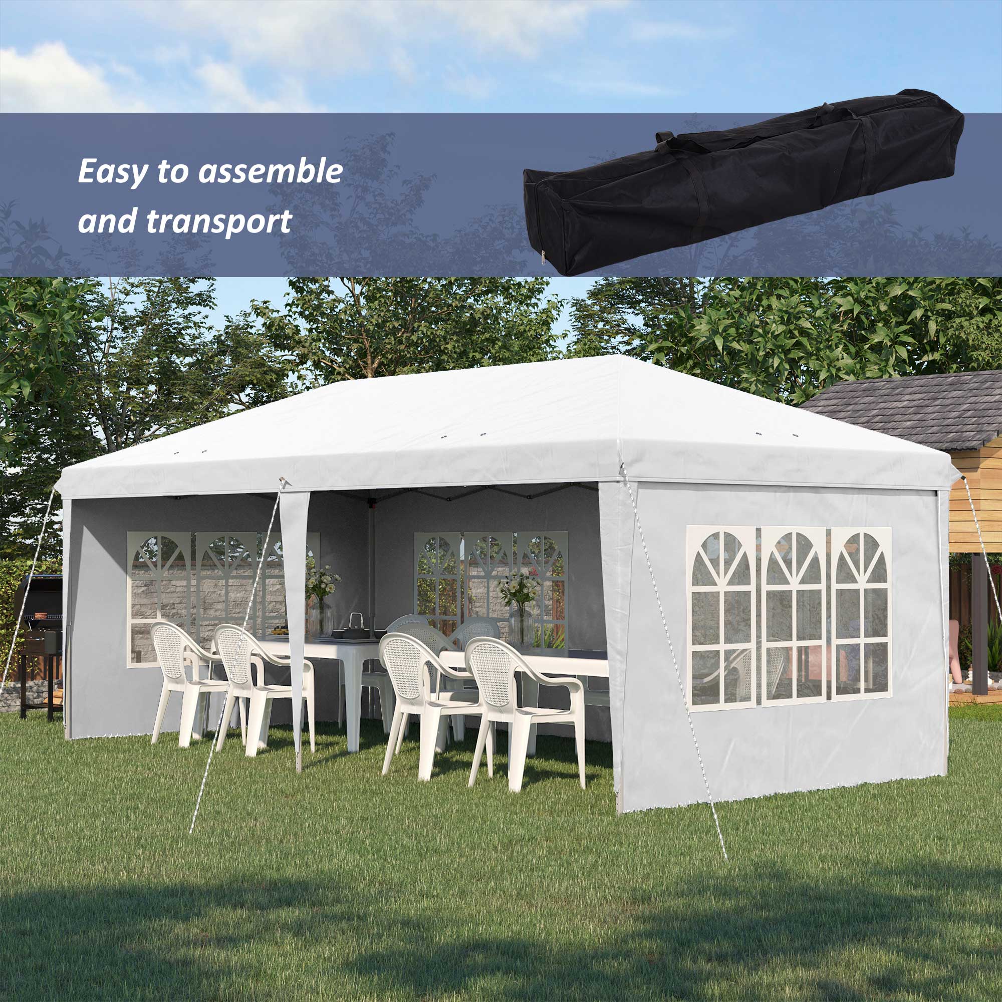 Gazebo da Giardino 5,85x2,95x2,7m in Acciaio e Poliestere Bianco