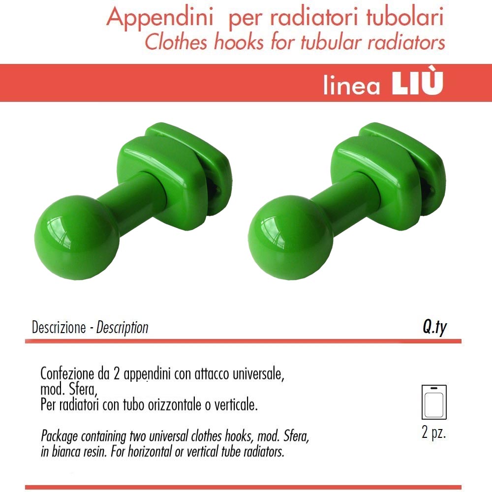 Pika' 2 appendini per radiatori liu' sfera colore verde