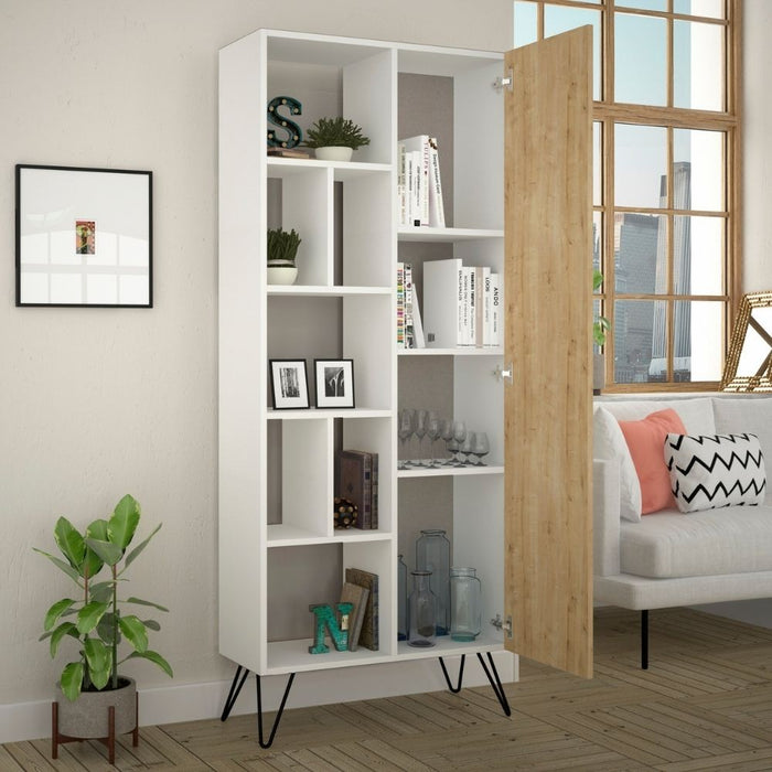 Libreria con anta rovere Jedda 80,6x191 colore bianco