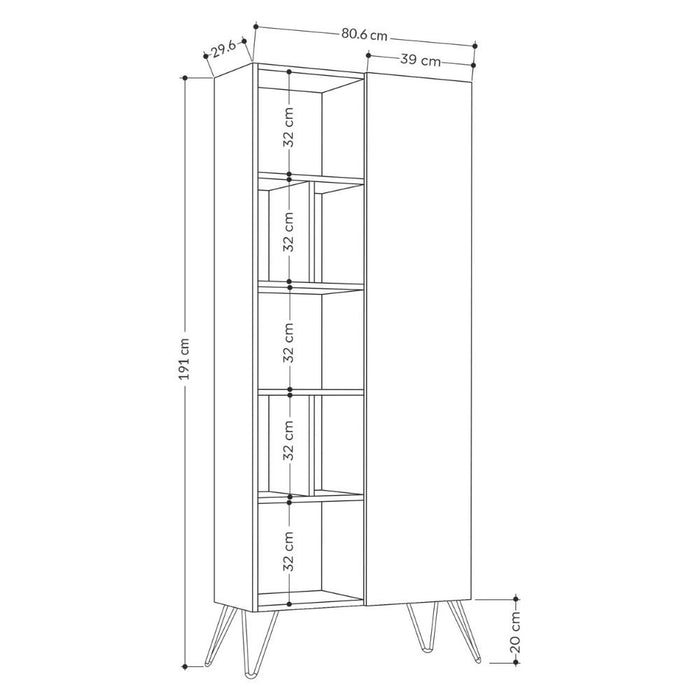 Libreria con anta rovere Jedda 80,6x191 colore bianco