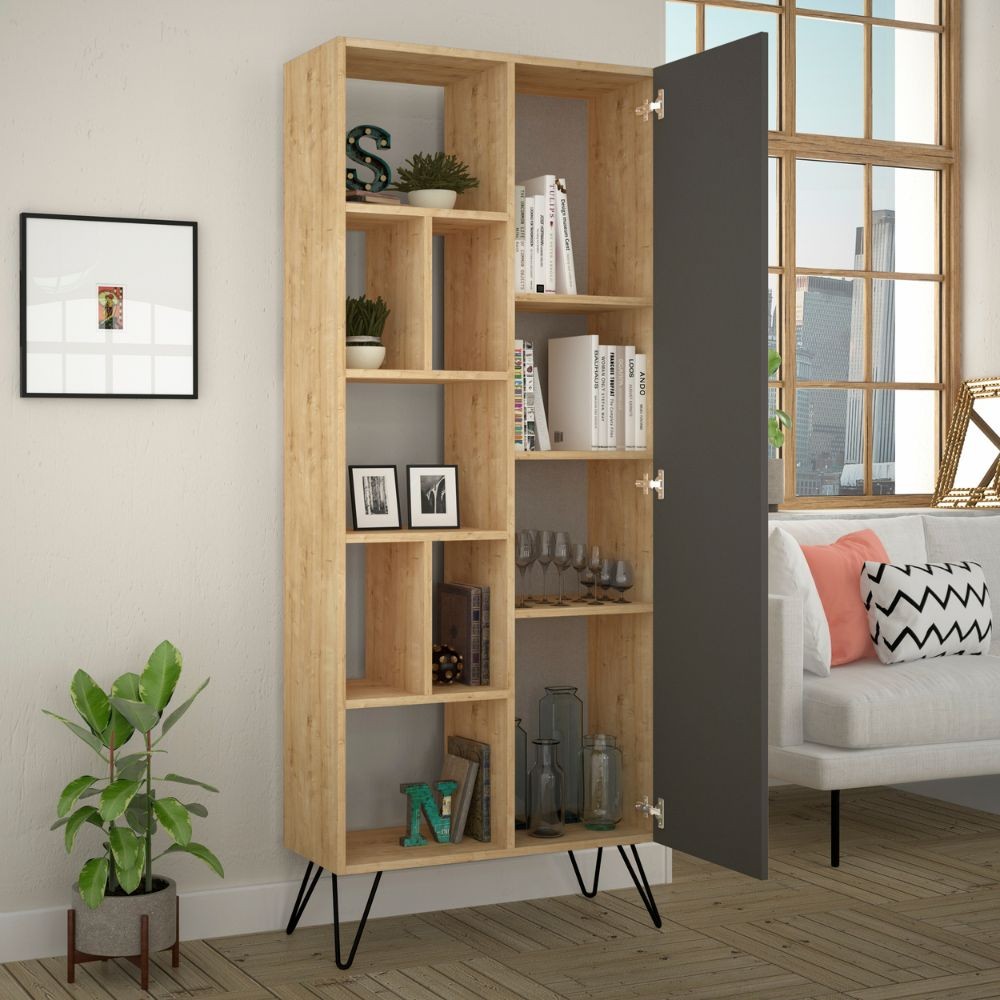 Libreria con Anta 80,6x29,6x191 cm in MDF Jedda Antracite