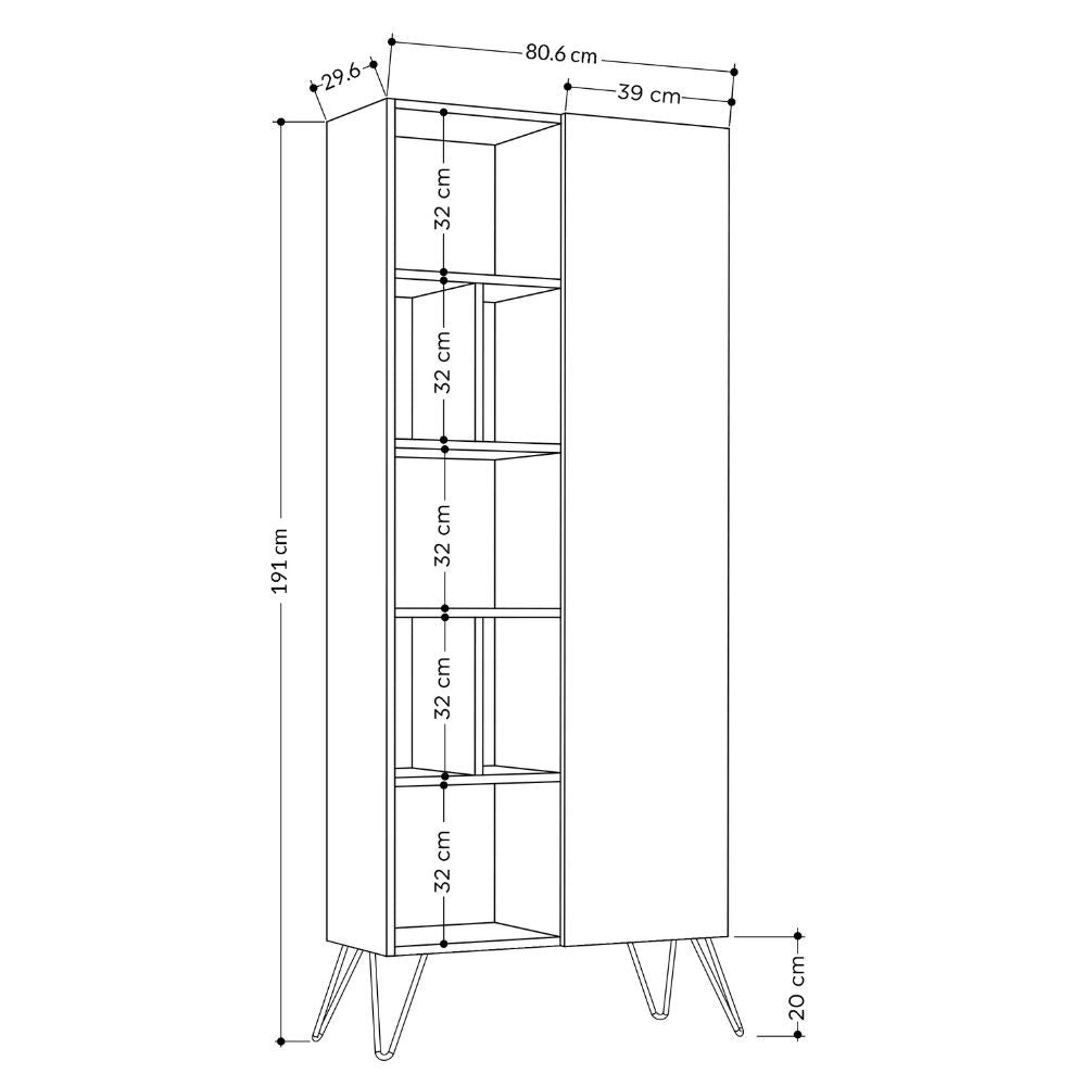 Libreria con Anta 80,6x29,6x191 cm in MDF Jedda Antracite