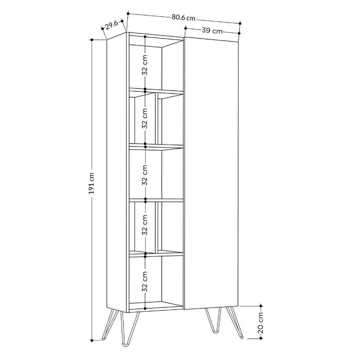 Libreria con Anta 80,6x29,6x191 cm in MDF Jedda Antracite