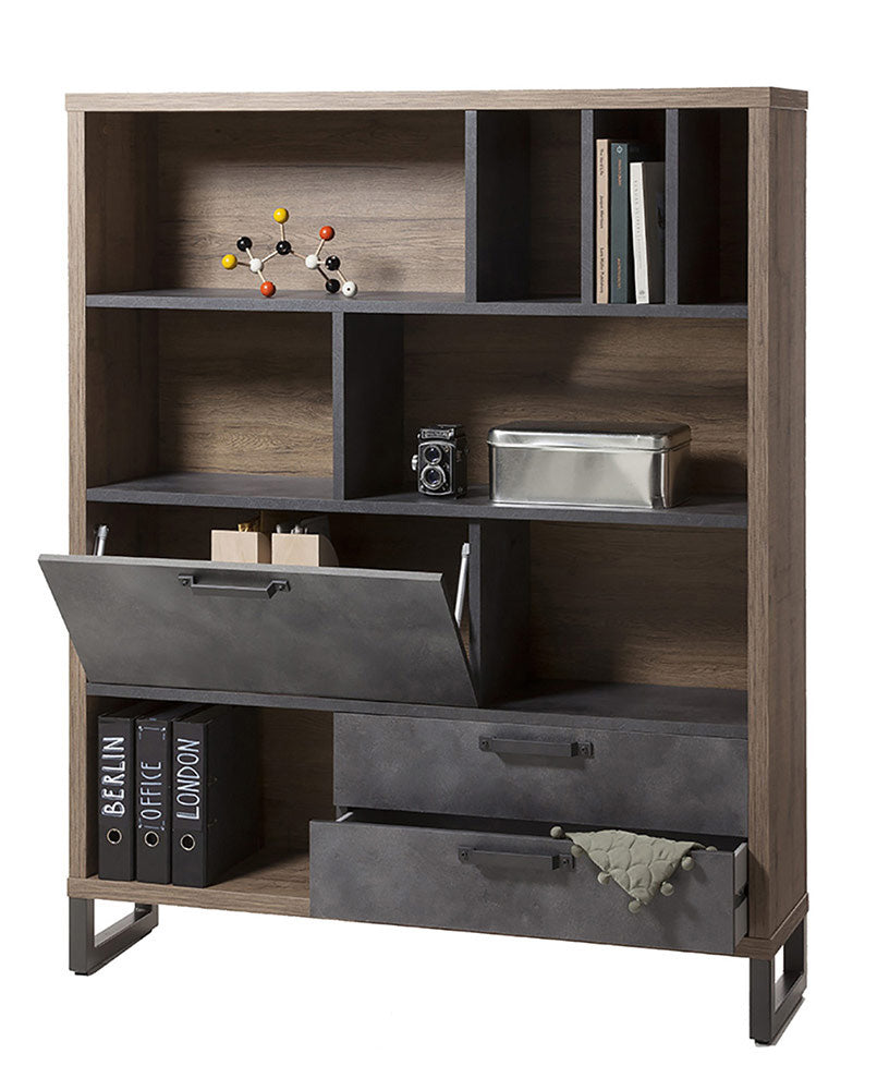 Libreria Industry per ufficio in finitura Rovere e Grigio smoke, ZCMLB4770