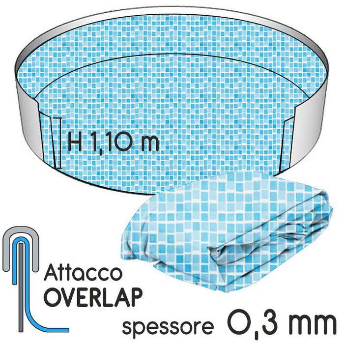 Liner Per Piscina A Forma Circolare  4,60 X H. 1,10 M Mosaico Azuro - Attacco Overlap - Spessore 0,30 Mm