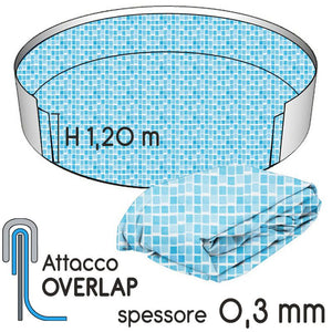 Liner Per Piscina A Forma Circolare  4,60 X H. 1,20 M Mosaico Azuro - Attacco Overlap - Spessore 0,30 Mm