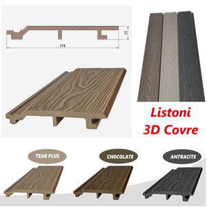 Listoni WPC 3D Covre 25m² per rivestimenti colore Teak Plus listone 174x2200mm spessore 21mm