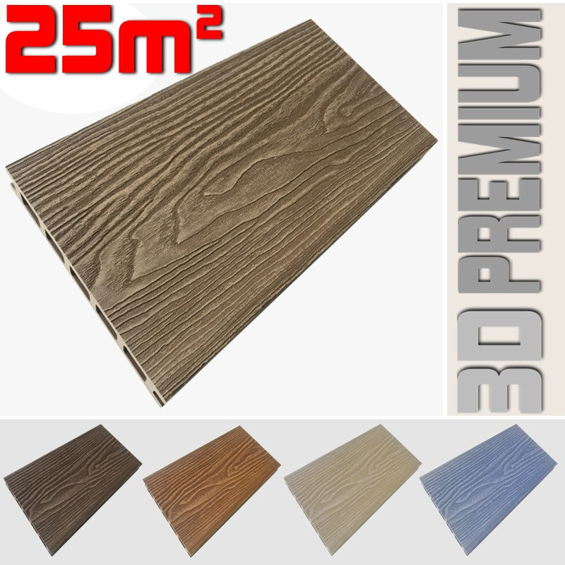 Listone WPC 3D 25m² per pavimentazione decking colore Teak Plus effetto legno listone 146x2200mm spessore 25mm