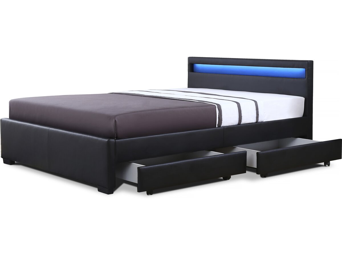 Letto con LED "Nico" - 140x190 cm colore Nero