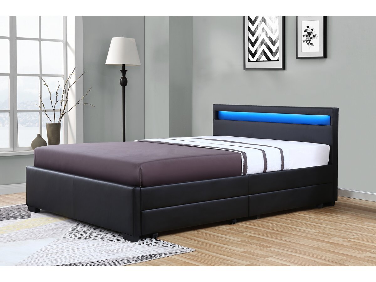 Letto con LED "Nico" - 140x190 cm colore Nero