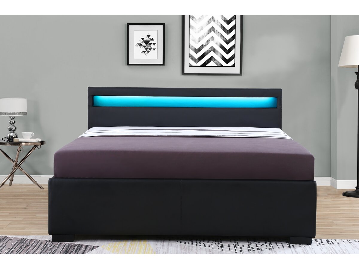 Letto con LED "Nico" - 140x190 cm colore Nero