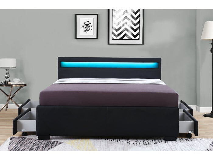 Letto con LED "Nico" - 140x190 cm colore Nero