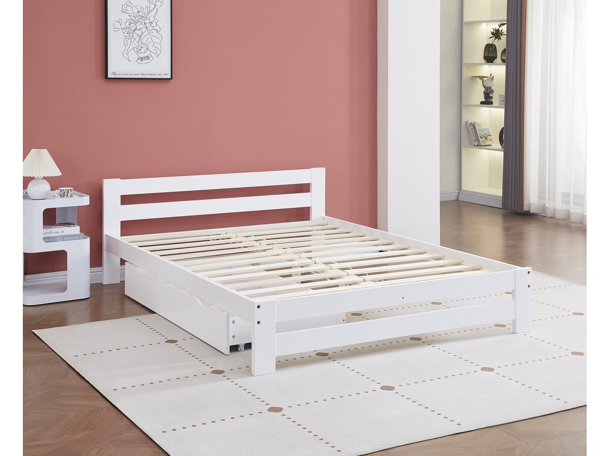 Letto matrimoniale con cassetto in legno "Lola" - 140 x 190 cm - Bianco