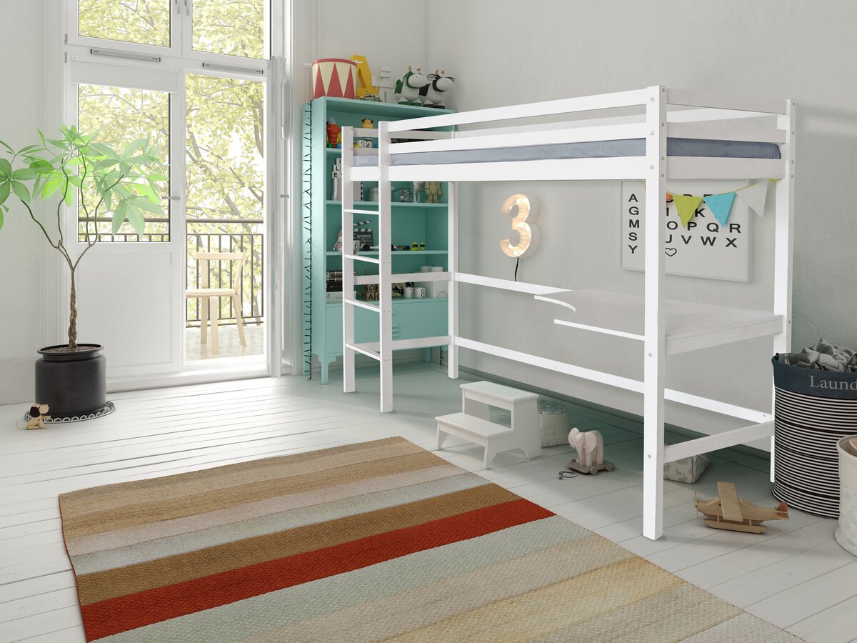 Letto per bambini a soppalco con scrivania "Angéla" 90 x 190 cm - Bianco