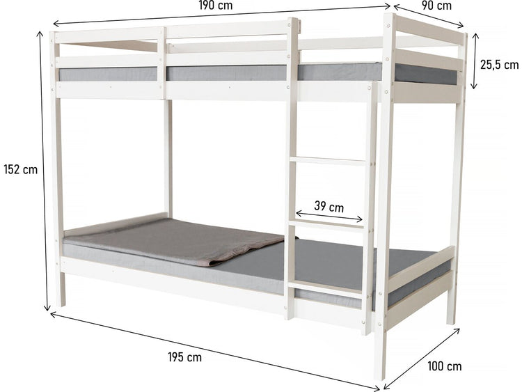 Letto a castello in legno per bambini "Lionel" 90 x 190 cm - Bianco