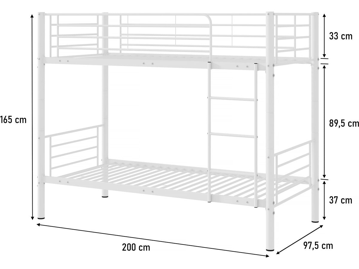 Letto a castello "ADAM" -  90 x 190 cm - Metallo - Bianco