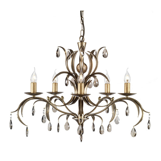 Lampadario Classico Lily Metallo Patina Di Bronzo Vetro 5 Luci E14