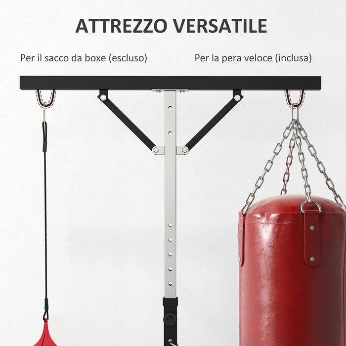 Supporto Sacco Boxe Altezza Regolabile 175-220 cm con 6 Barre di Rinforzo in Acciaio Nero