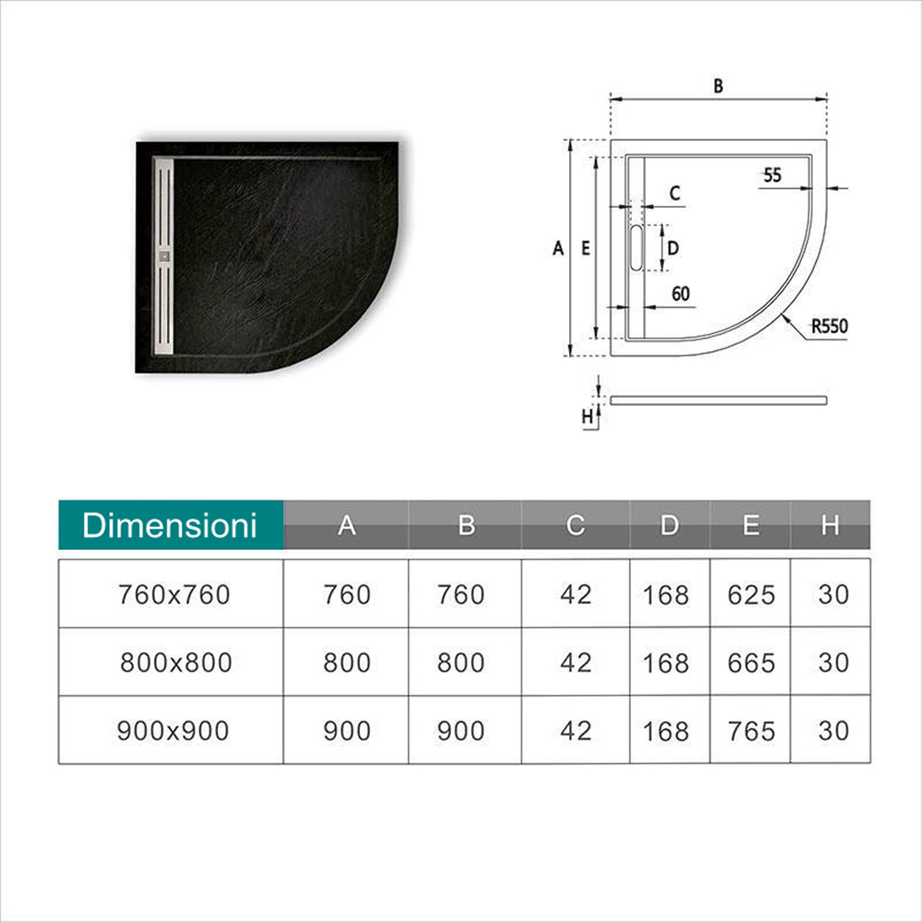 80x80x185 cm Box Doccia Semicircolare Ante Scorrevoli Vetro Temperato 5mm Trasparente Profilo Nero Opaco Piatto Doccia incluso