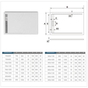 Piatto Doccia Rettangolare 70x100x3cm in Pietra Vulcanica e Resina Mista Finitura Pietra Bianca Ruvida Ultraslim 3 cm Antiscivolo Antibatterico