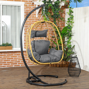 Dondolo Pensile da Giardino Pieghevole con Cuscini 102x102x195 cm in Acciaio e Rattan PE Nera Grigia e Beige