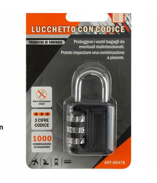 Lucchetto A Combinazione 3 Cifre Valigie Armadietti Di Sicurezza 53x27x14mm         