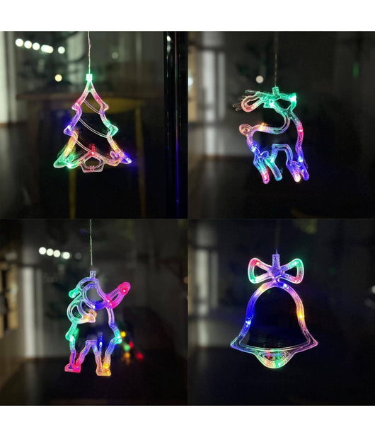 Luci Di Natale A Batteria Con Ventosa Tenda Luminosa X Vetro Finestra Multicolor         