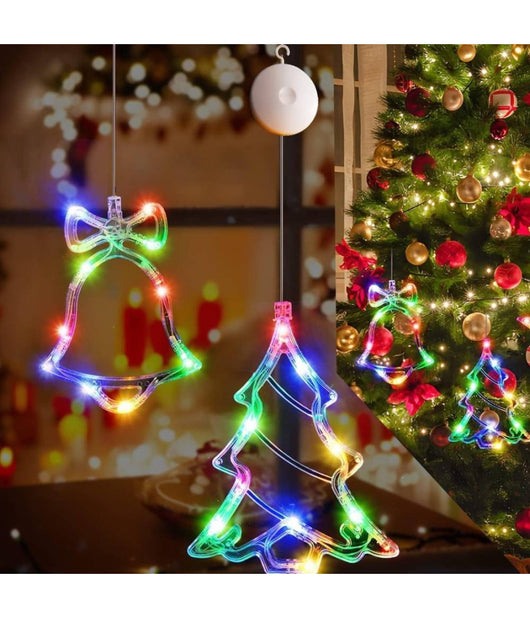 Luci Di Natale A Batteria Con Ventosa Tenda Luminosa X Vetro Finestra Multicolor         