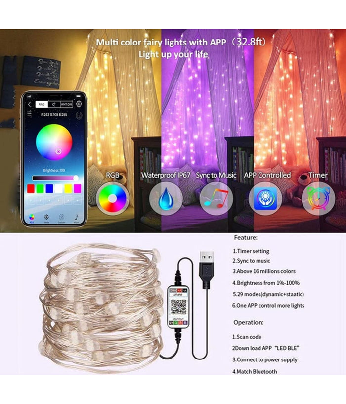 Luci Led Albero Di Natale Usb Bluetooth App Interno Con Telecomando 10mt 100 Led         