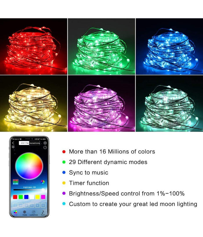 Luci Natalizie A Strisce Led App 10mt Usb Bluetooth Decorative Per Albero Natale         