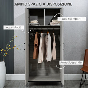 Armadio Guardaroba 2 Ante 80x50x179 cm in Legno MDF e Acciaio Grigio