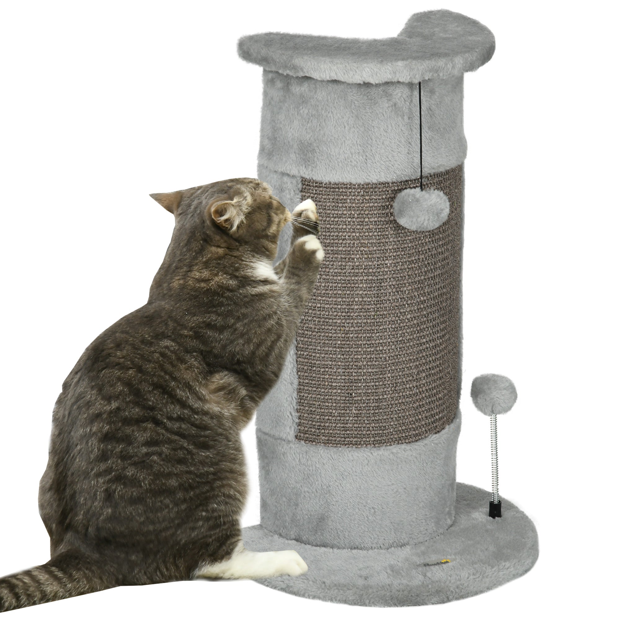 Albero Tiragraffi per Gatti max 5 Kg 34x25,5x58 cm con 2 Palline in Peluche e Sisal Grigio