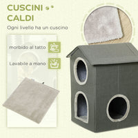 Casetta per Gatti a Due Livelli 42x46x59,5 cm 3 Entrate con Cuscini Verde