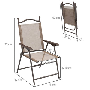 Set 2 Sedie Pieghevoli da Giardino con Braccioli 56x62x97 cm Seduta in Tessuto Marrone