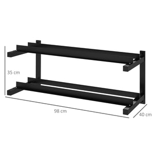 Rastrelliera Porta Manubri a 2 Livelli a Parete per 70kg max 98x40x35 cm in Acciaio Nero