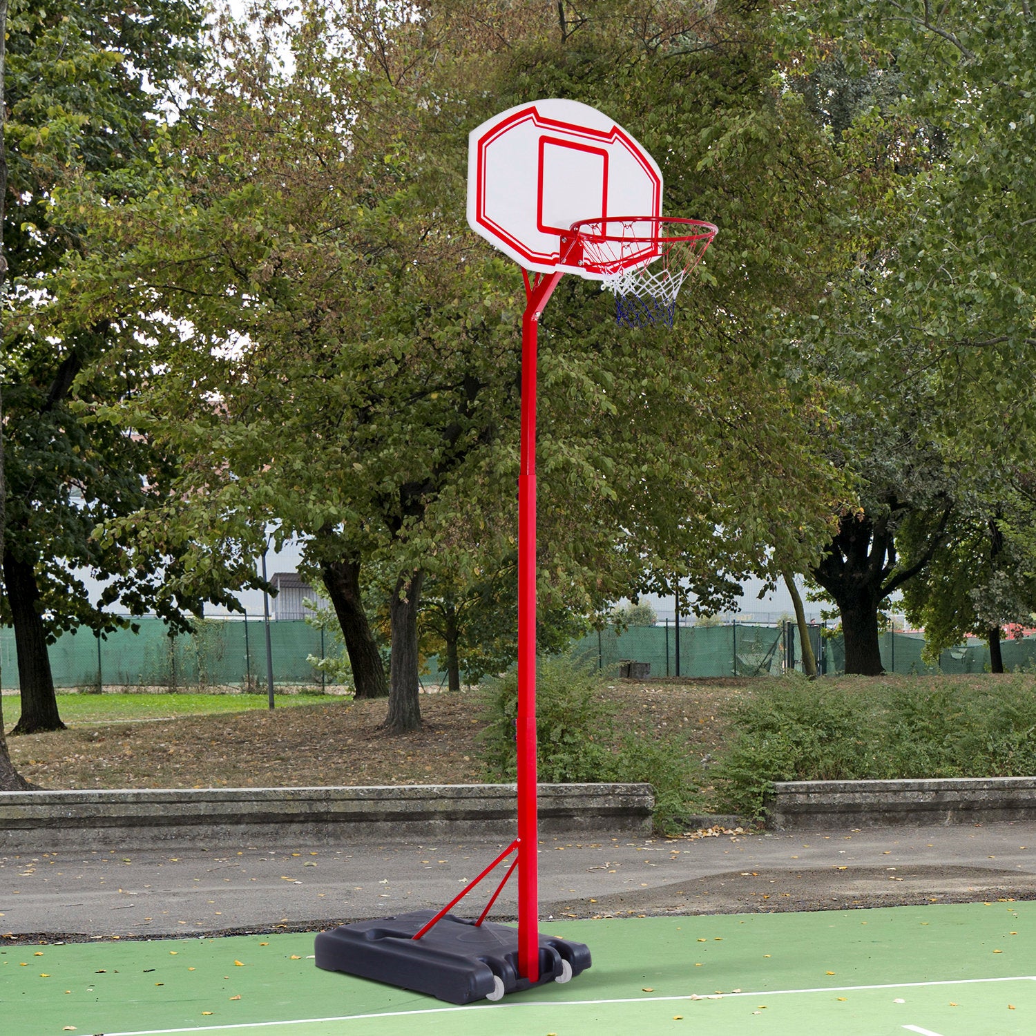 Canestro Basket Autoportante 210-260 cm Altezza Regolabile  e Ruote in Acciaio Rosso