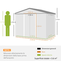 Casetta Box da Giardino con Doppia Porta Scorrevole 236x174x190 cm in Lamiera di Acciaio Grigio