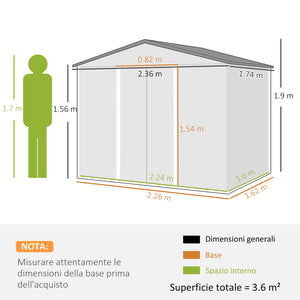 Casetta Box da Giardino con Doppia Porta Scorrevole 236x174x190 cm in Lamiera di Acciaio Grigio