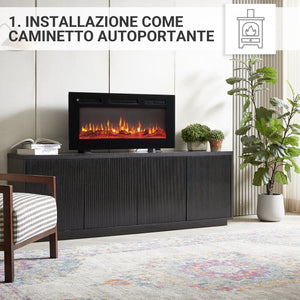 Camino elettrico Leif 36"| Caminetto elettrico 3 in 1 autoportante, a parete o a incasso