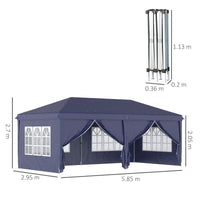 Gazebo Pieghevole da Giardino 5,85x2,95m in Acciaio e Tessuto Oxford Blu