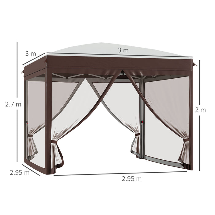 Gazebo da Giardino 3x3x2,7m con Zanzariera in Acciaio e Tessuto Oxford Crema e Caffè