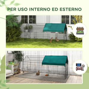 Gabbia per Conigli da Esterno 220x85x103 cm in Acciaio e Tessuto Oxford Verde