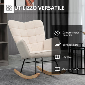 Poltrona a Dondolo Imbottita in Legno e Acciaio per Soggiorno e Camera da Letto 71x92x101 cm Beige