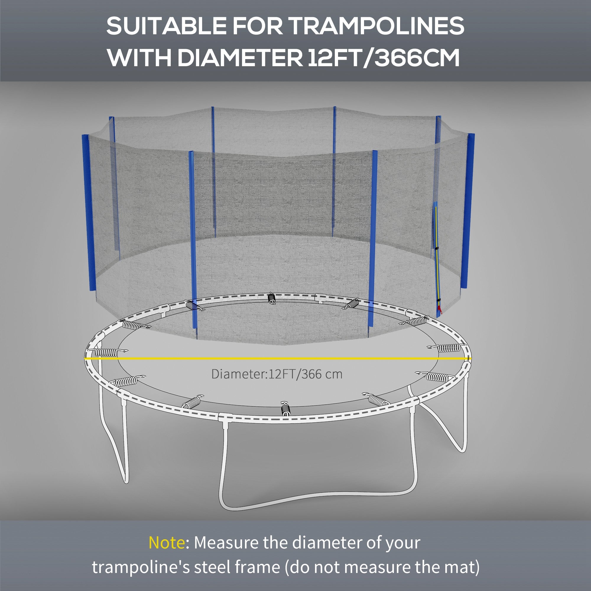 Rete di Protezione per Trampolini a 6 Pali con Ingresso con Cerniera Ø366x180 cm in PE Nero e Blu