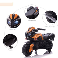 Moto Elettrica per Bambini 6V con Fari e Clacson Arancio