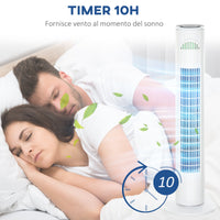 Ventilatore a Torre 45W a 3 Modalità e 3 Velocità con Timer da 10h Ø22 x 77A cm in ABS Bianco