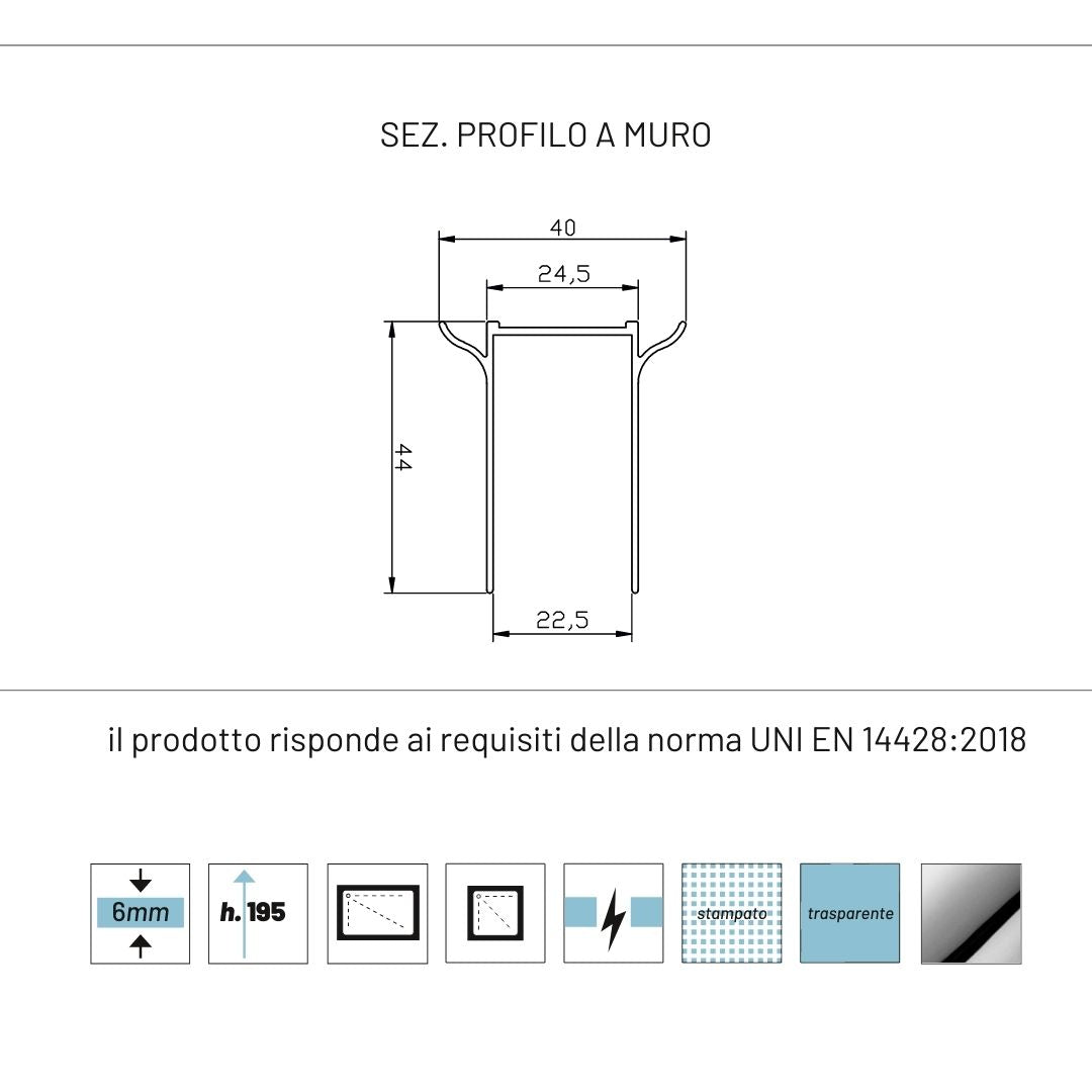 Lato fisso per porta pieghevole edera lf110t 6 millimetri chrome ix box shower *** misure 87-90xh195 cm stampato, con...