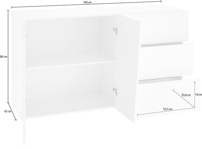 Credenza Moderna, 2 ante, 3 cassetti, finitura Bianco Laccato Lucido, ZTC95590610